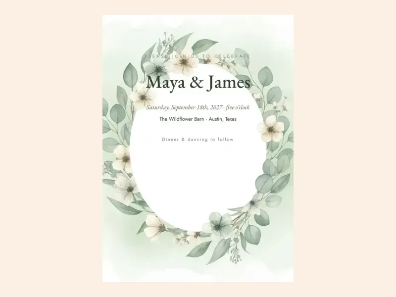 A botanical wedding invitation made with the invitation maker